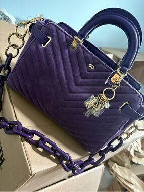 NWT Juicy Couture Quilted Purple Top-Handle Purse with Chain Strap & Keychain